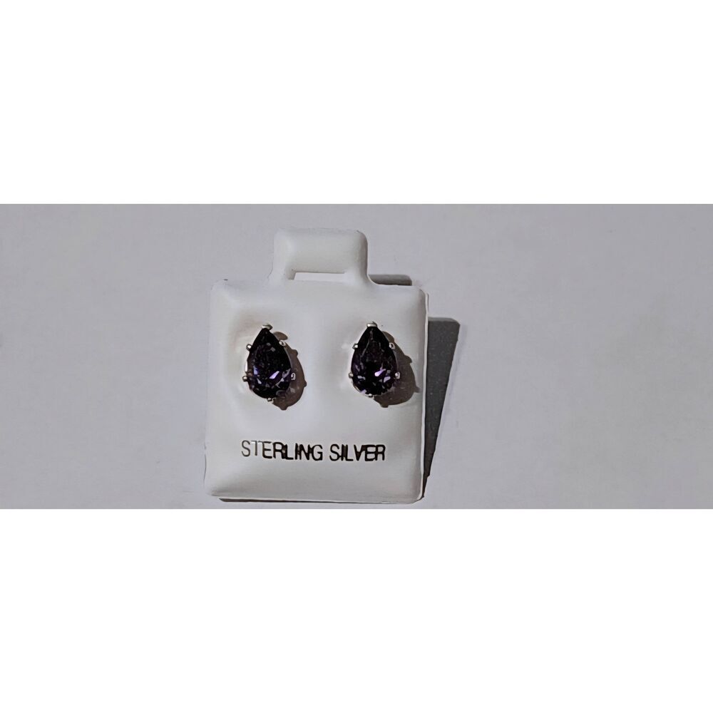 NEW~2Ct Pear Cut Bolivian Amethyst Gemstone Stud Earrings~.925 Sterling Silver